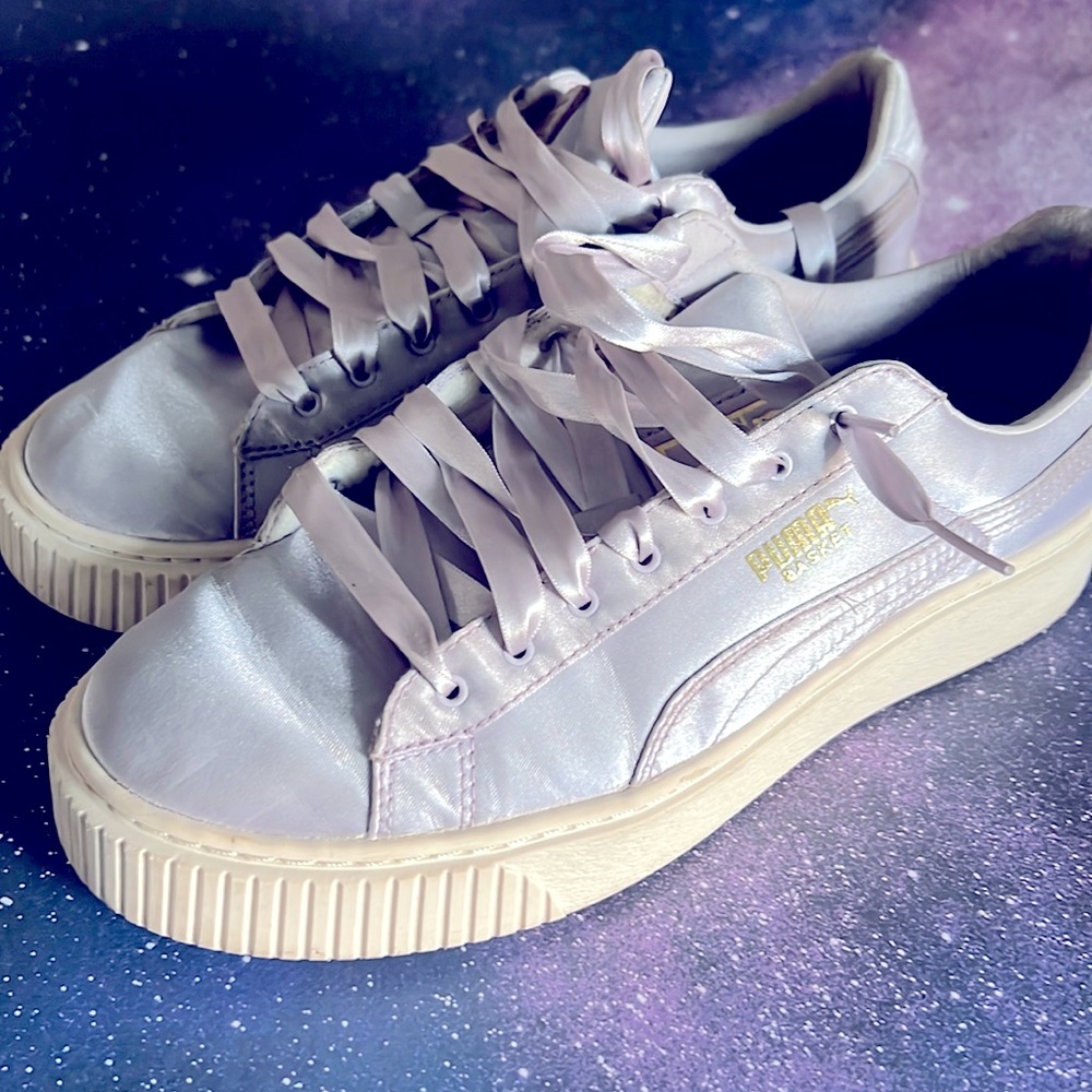 Puma Basket Creepers lavender silk ribbon 8